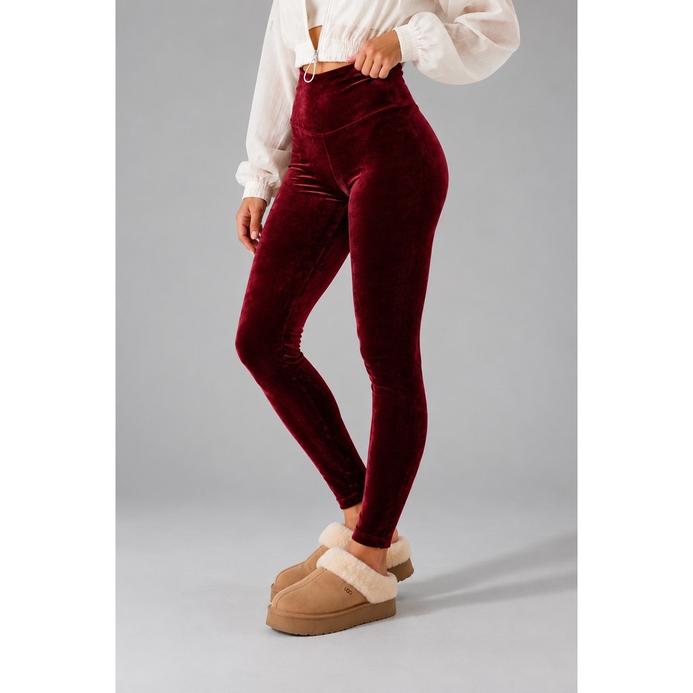 Spanx Velvet Leggings Burgundy Wine High Waist Shaping Slimming XL NWOT